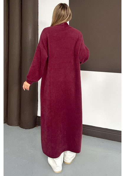 Uzun Salaş Triko Hırka Mürdüm 8245