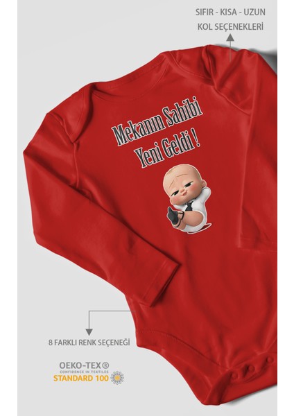 Mekanın Sahibi Yeni Geldi Baskılı Bebek Zıbını – Çıtçıtlı Body 8 Renk | %100 Pamuk Uzun Kol