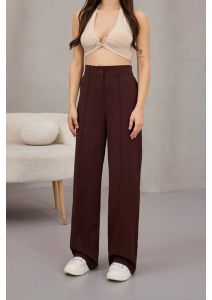 Kadın Yüksek Bel Likralı Geniş Paça Çımalı Rahat Kesim Pantolon modelleri