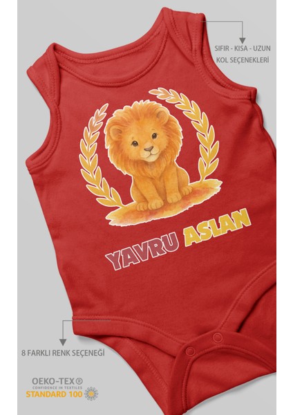 Yavru Aslan Baskılı Bebek Zıbını – Çıtçıtlı Body 8 Renk | %100 Pamuk Sıfır Kol