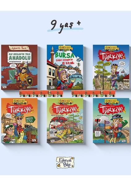 9 Yaş+ Güzel Ülkem Türkiye 1-2-3-4, Alp Arslanın Yolu Anadolu, Bursa Çılgın Gezginin El Kitabı(6kit)