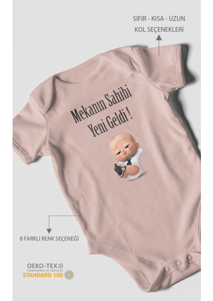 Mekanın Sahibi Yeni Geldi Baskılı Bebek Zıbını – Çıtçıtlı Body 8 Renk | %100 Pamuk Kısa Kol