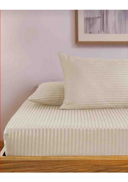 Pamuk Saten Çizgili 1 Adet Lastikli Çarşaf 2 Adet Yastık Kılıfı Seti Cappuccino Renk fiyatları