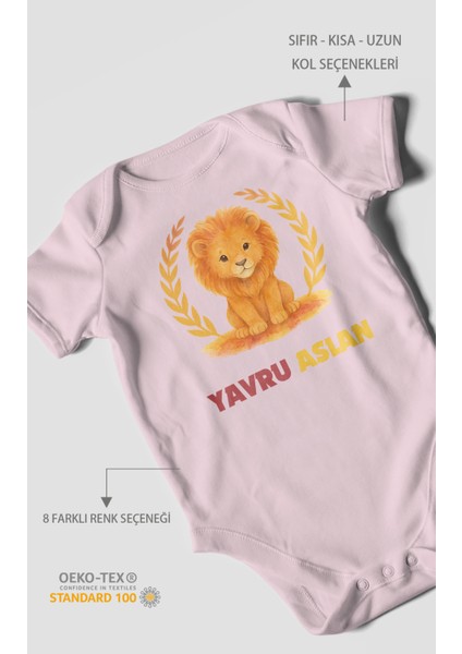 Yavru Aslan Baskılı Bebek Zıbını – Çıtçıtlı Body 8 Renk | %100 Pamuk Kısa Kol