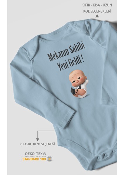 Mekanın Sahibi Yeni Geldi Baskılı Bebek Zıbını – Çıtçıtlı Body 8 Renk | %100 Pamuk Uzun Kol