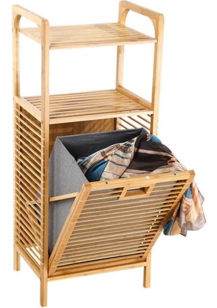 Bambu 2 Raflı Banyo Dolabı, 75L Çıkarılabilir Kumaş Sepetli Kirli Çamaşır Sepeti Organizatörü modelleri