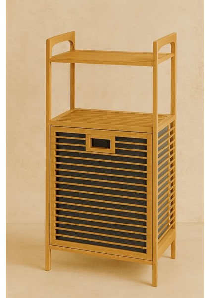 Bambu 2 Raflı Banyo Dolabı, 75L Çıkarılabilir Kumaş Sepetli Kirli Çamaşır Sepeti Organizatörü fırsatları