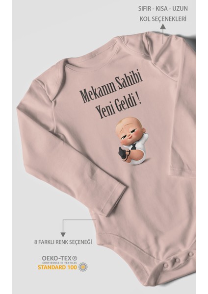 Mekanın Sahibi Yeni Geldi Baskılı Bebek Zıbını – Çıtçıtlı Body 8 Renk | %100 Pamuk Uzun Kol