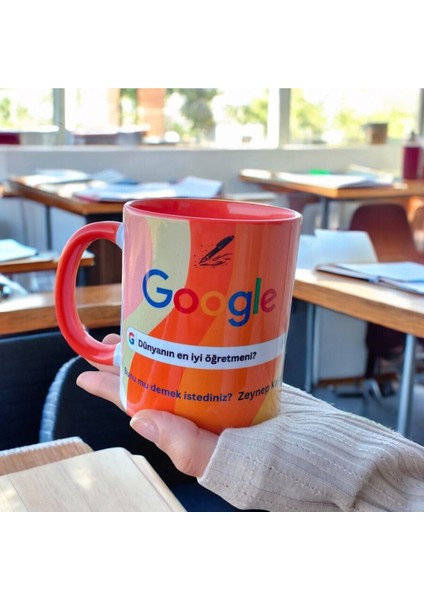 Isim Yazılabilir Öğretmenler Günü Hediyelik Kupa- Öğretmene Hediyeliktasarım Renkli Porselen Kupa