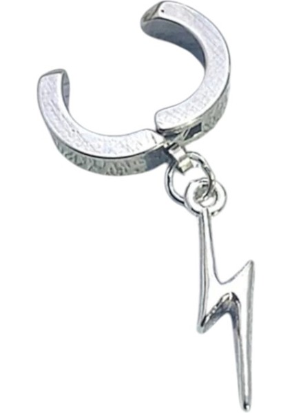 Sıkıştırmalı Deliksiz Trend Şimşek Model Sallantılı Erkek 316L Çelik Küpe 1 Adet modelleri