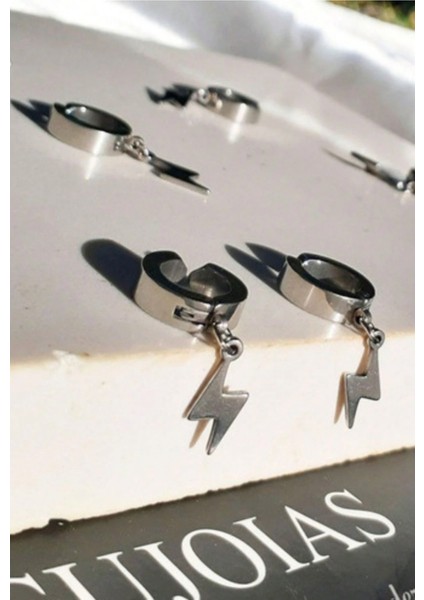 Sıkıştırmalı Deliksiz Trend Şimşek Model Sallantılı Erkek 316L Çelik Küpe 1 Adet fırsatları