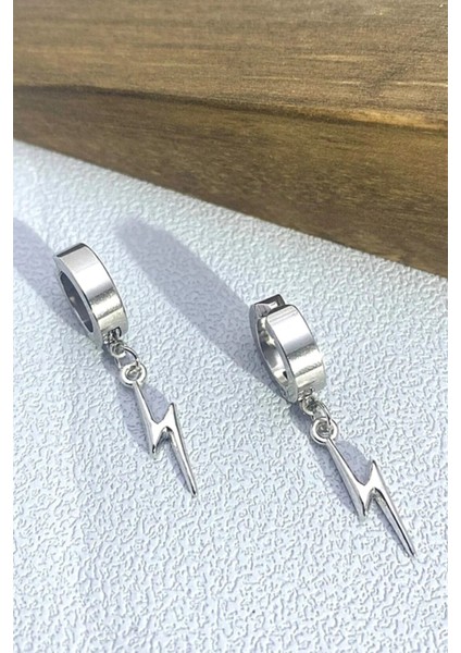 Sıkıştırmalı Deliksiz Trend Şimşek Model Sallantılı Erkek 316L Çelik Küpe 1 Adet indirimleri