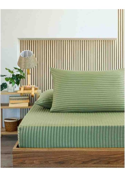Pamuk Saten Çizgili 1 Adet Lastikli Çarşaf 2 Adet Yastık Kılıfı Seti Mint Yeşil Renk fiyatları