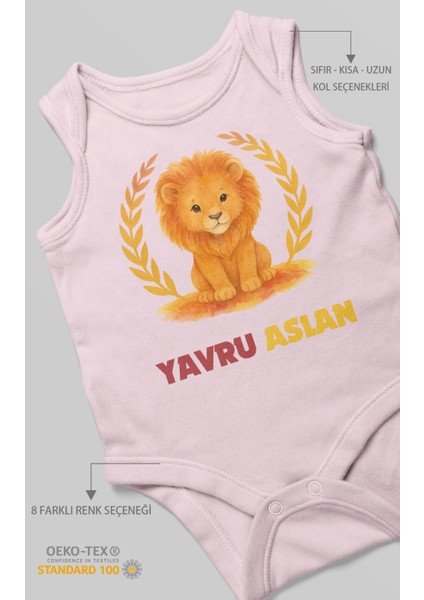 Yavru Aslan Baskılı Bebek Zıbını – Çıtçıtlı Body 8 Renk | %100 Pamuk Sıfır Kol