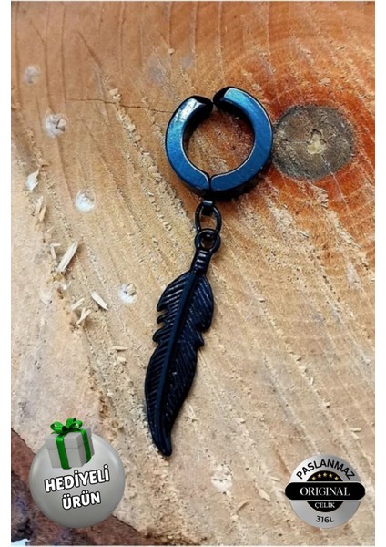 Sıkıştırmalı Deliksiz Tüy Model Sallantılı Erkek Çelik Küpe 1 Adet