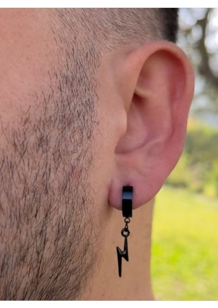 Sıkıştırmalı Deliksiz Trend Şimşek Model Sallantılı Erkek 316L Çelik Küpe 1 Adet fiyatları