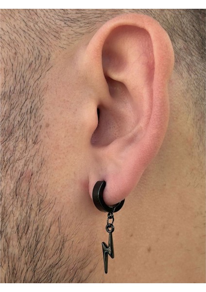 Sıkıştırmalı Deliksiz Trend Şimşek Model Sallantılı Erkek 316L Çelik Küpe 1 Adet modelleri