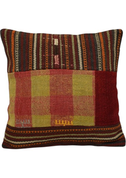 Yeni El Dokuma Patchwork Kırkyama Dekoratif Kilim Kırlent Yastık Kılıfı 6489