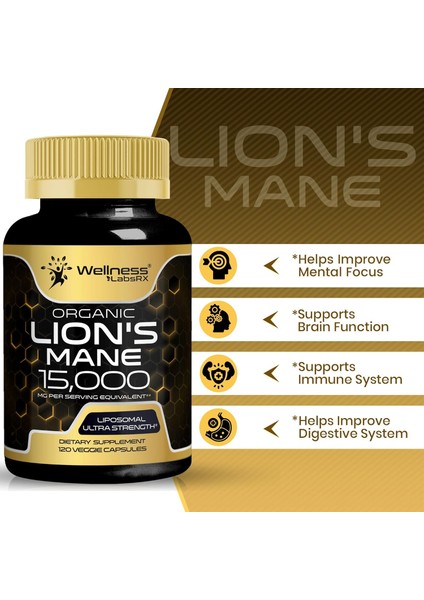 Wellness Labs Lions Mane Real Mushroom Brain, Memory And Focus Cognitive Immune 120 Caps