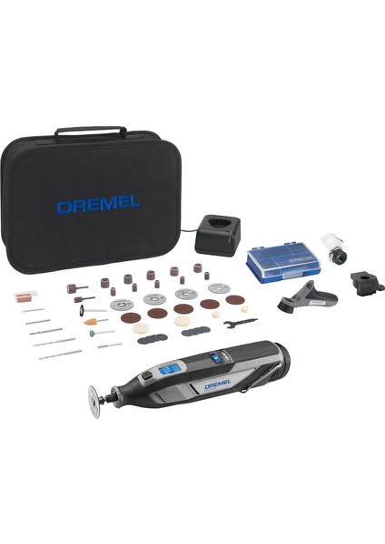 8240 Akülü Çok Amaçlı El Motoru, 12V 2AH Lithium-Ion Akü, 5.000 35.000 Dev/dak, 5 Bağlantı Parçalı, 65 Aksesuarlı