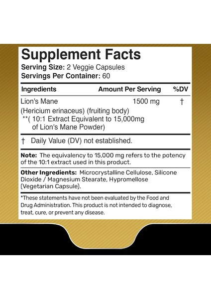 Wellness Labs Lions Mane Real Mushroom Brain, Memory And Focus Cognitive Immune 120 Caps fırsatları