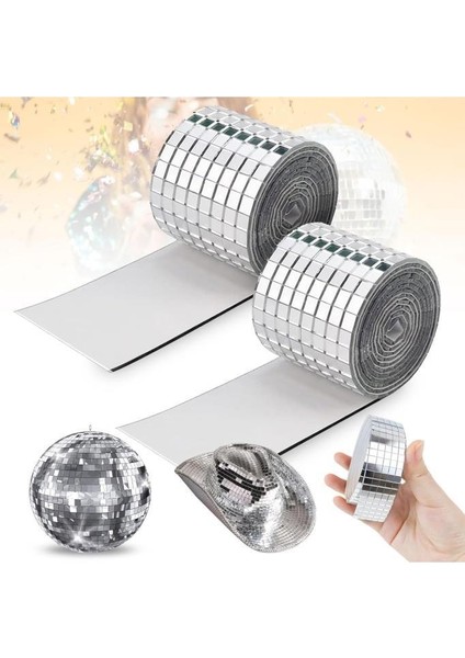 2 Rulo Gümüş Renk Aynalı Mozaik Taşlı Dekor Bant Yapışkanlı Kare Cam Ayna Taş Parti Süsleme Bandı fiyatları