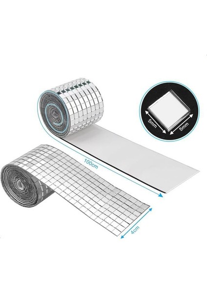 2 Rulo Gümüş Renk Aynalı Mozaik Taşlı Dekor Bant Yapışkanlı Kare Cam Ayna Taş Parti Süsleme Bandı modelleri