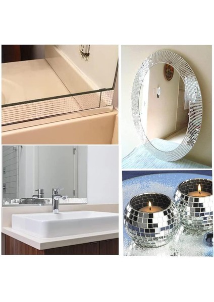 2 Rulo Gümüş Renk Aynalı Mozaik Taşlı Dekor Bant Yapışkanlı Kare Cam Ayna Taş Parti Süsleme Bandı indirimleri