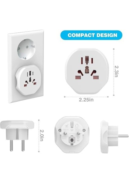 Uluslararası Priz Adaptörü | Evrensel Seyahat Priz Çevirici | 200+ Ülke Uyumu | Alman Tip F Priz ile Uyumlu | 2 ve 3 Pinli Cihazlar Için | Güvenli & Kompakt Tasarım fiyatları