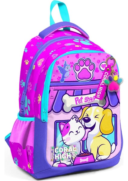 Kedi Köpek Desenli Kız Çocuk Ilkokul Çantası ve Günlük Sırt Çantası