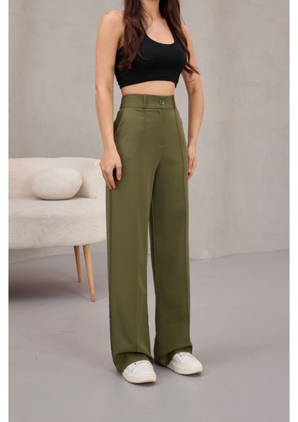 Kadın Yüksek Bel Likralı Geniş Paça Çımalı Rahat Kesim Pantolon modelleri