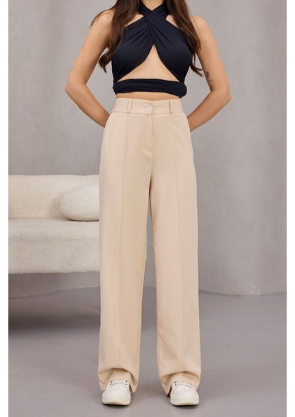 Kadın Yüksek Bel Likralı Geniş Paça Çımalı Rahat Kesim Pantolon fiyatları