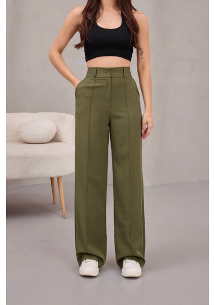 Kadın Yüksek Bel Likralı Geniş Paça Çımalı Rahat Kesim Pantolon fiyatları