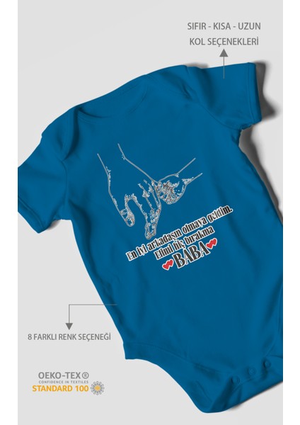 Babaya Özel Baskılı Bebek Zıbını – Çıtçıtlı Body 8 Renk | %100 Pamuk Kısa Kol