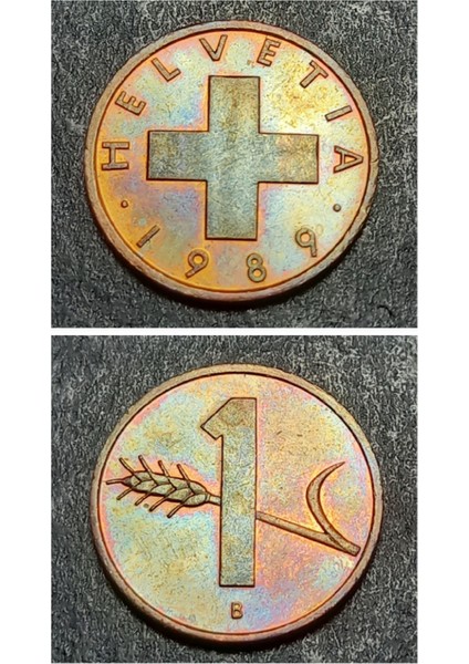 3996368F41B35128C8 1989 B 1 Helvetia Isviçre Frangı 1 Rappen Bronz Çil Para
