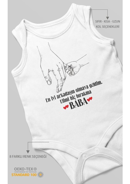 Babaya Özel Baskılı Bebek Zıbını – Çıtçıtlı Body 8 Renk | %100 Pamuk Sıfır Kol