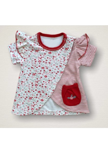 3-6 6-9 9-12 Ay Melek Kız Nakışlı Bandanalı Kısa Kollu Sweatli Şortlu 3lü Kız Bebek Takımı Kırmızı fiyatları