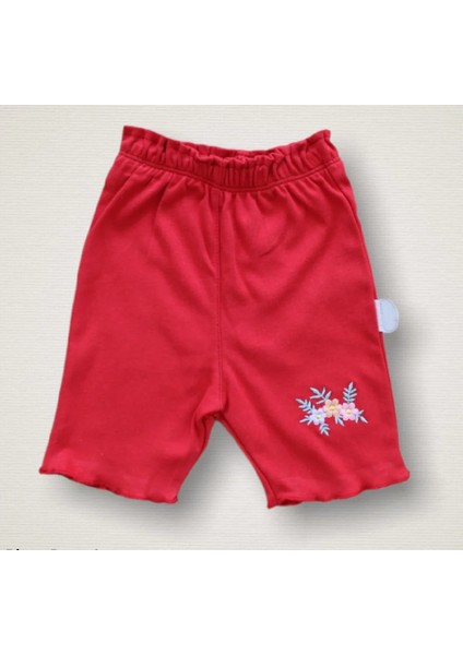 3-6 6-9 9-12 Ay Melek Kız Nakışlı Bandanalı Kısa Kollu Sweatli Şortlu 3lü Kız Bebek Takımı Kırmızı modelleri