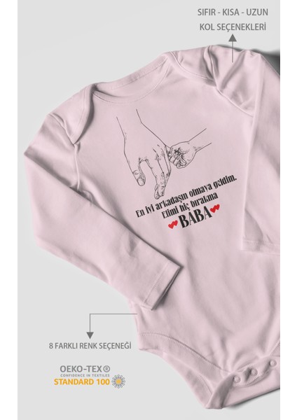 Babaya Özel Baskılı Bebek Zıbını – Çıtçıtlı Body 8 Renk | %100 Pamuk Uzun Kol