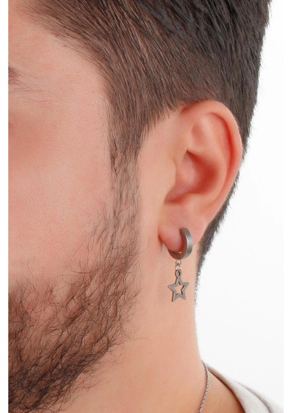 Sıkıştırmalı Trend Deliksiz Yıldız Model Sallantılı Erkek Çelik Küpe 1 Adet modelleri