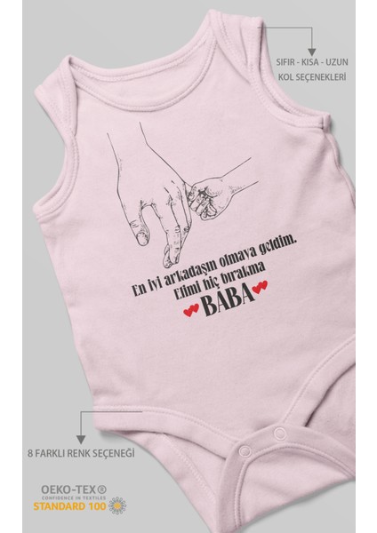 Babaya Özel Baskılı Bebek Zıbını – Çıtçıtlı Body 8 Renk | %100 Pamuk Sıfır Kol