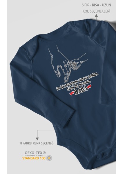 Babaya Özel Baskılı Bebek Zıbını – Çıtçıtlı Body 8 Renk | %100 Pamuk Uzun Kol