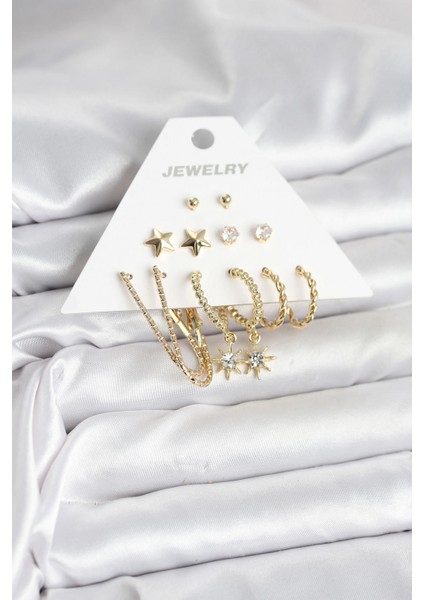 6 Çift Kadın Küpe Seti Gold Renk - TJ-BKP11318