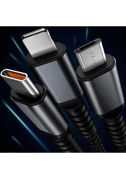 3in1 100W Hızlı Şarj ve Data Kablosu, 1.2m Halat Örgü Kırılmaz Uç, Usb-C Lightning Micro Uyumlu, Dayanıklı Çoklu Cihaz Şarj Kablosu modelleri