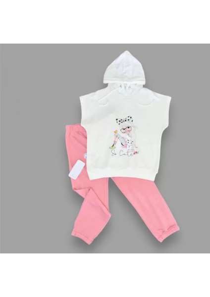 3-4-5 Yaş Kapşonlu Sevimli Kız Baskılı Kısa Kolu 2li Kız Erkek Çocuk Takımı Gül Kurusu fiyatları