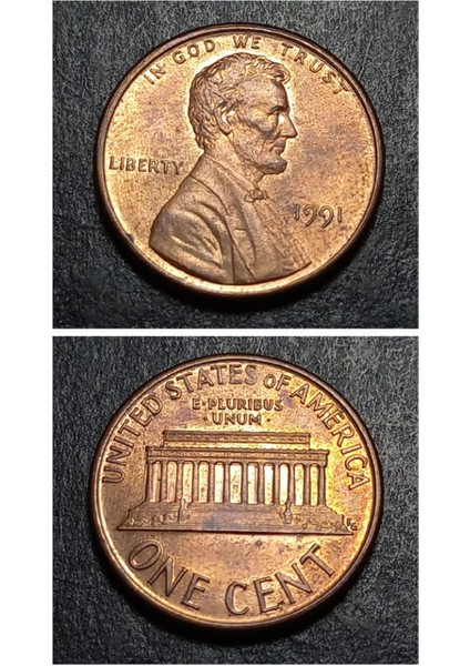 3996368F41EBD2818D 1991 Abd-One Cent Ca Eski Yabancı Madeni Para