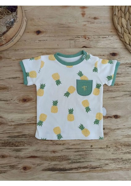 3-6 6-9 9-12 Ay Ananas Baskılı Şort Tişört 2 Li Kız Erkek Bebek Takımı Yeşil modelleri