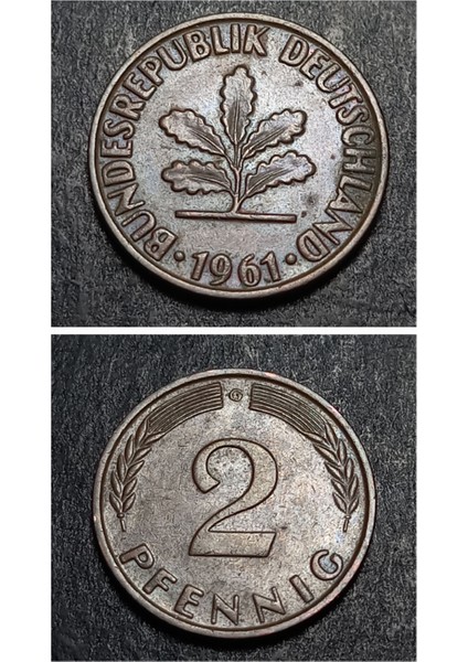 3996368F41C5C7CFE4 1961 Almanya 2 Pfennig Çil Eski Madeni Para