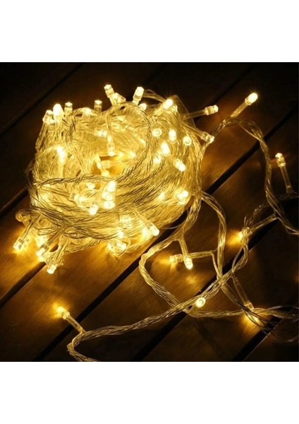 Yılbaşı Aydınlatması 100 LED Perde Hortum Sıcak Beyaz Işık - 10 Metre Dekoratif Şeffaf Kablolu Süs