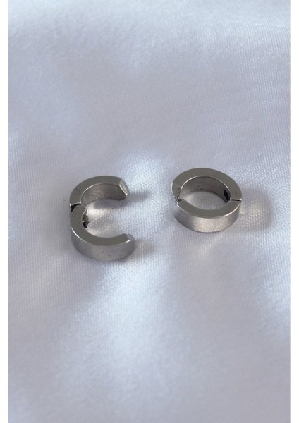Sıkıştırmalı Deliksiz Trend Çelik Erkek Kalın Halka Küpe 2 Adet modelleri